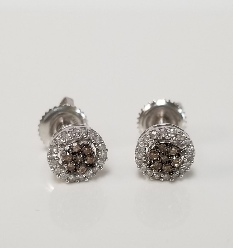 Sale 6.8mm Estate New 14k White Gold Natural Champagne .25ct White Diamond Screw Post Backs Studs Earrings 6mm 7mm DNG57-01