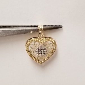 5/8" Estate 14k Yellow White Gold Triple Heart Puffed Filigree Heart Charm Pendant Puff Hearts G432