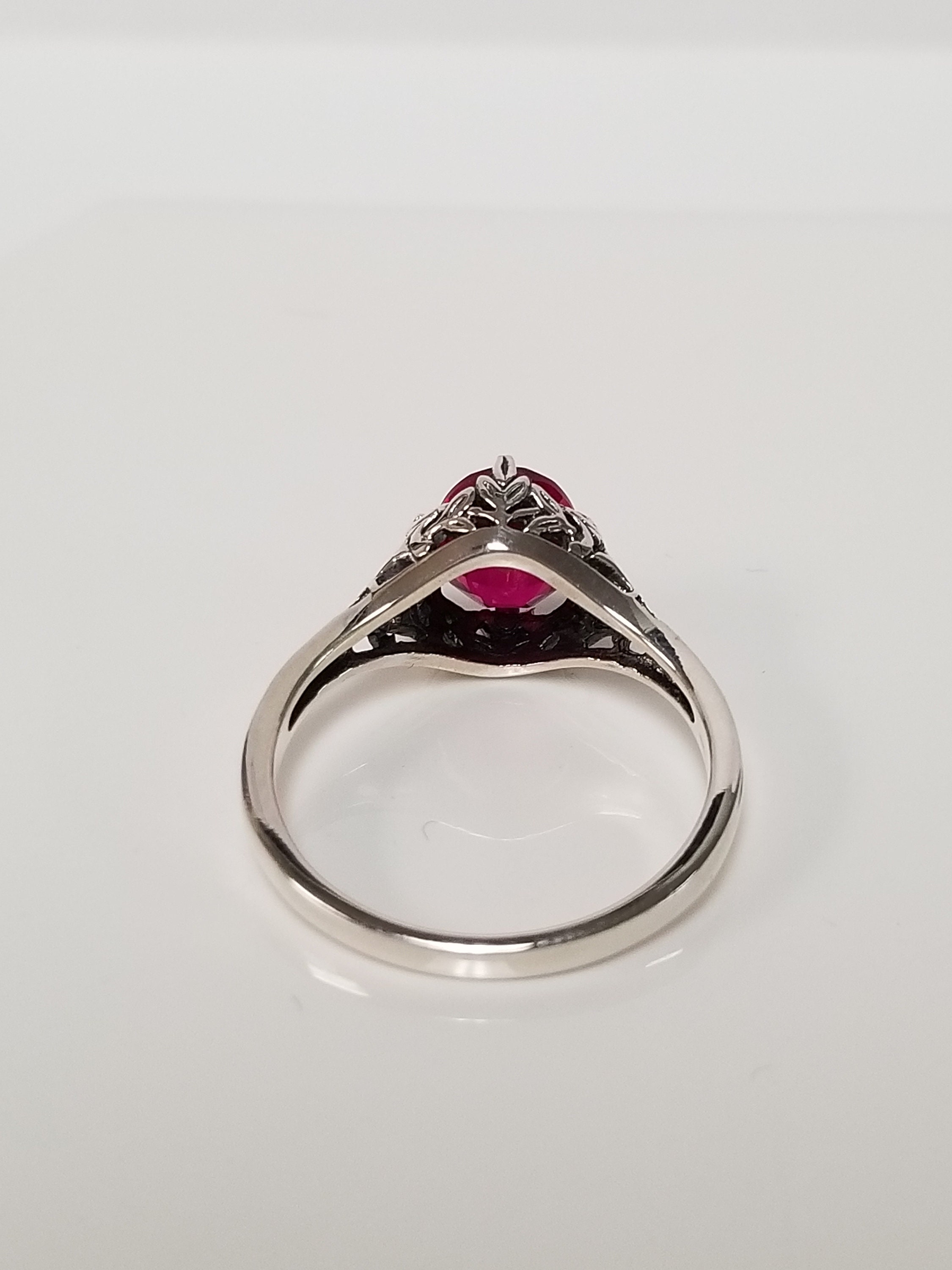 Size 5 6 7 8 or 9 Estate Silver Sterling 925 Red 1ct Ruby Filigree