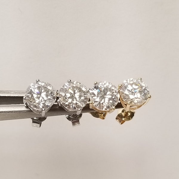 6,5mm Nachlass 14K Weiß oder Gelbgold echte 2ct Moissanit Diamant Ohrstecker Hochzeit Jahrestag 1ct 1.5ct OJ26