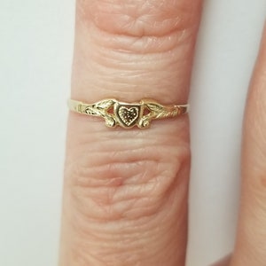 Size 1 Estate 14k Yellow Gold Baby Heart Midi Ring Antique Style Girl ...