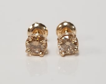 Moissanite Sale 5mm Estate 14k Yellow Gold 1ct Moissanite Diamond Studs Stud Wedding Screw Post Champagne .75ct .90ct M60-02