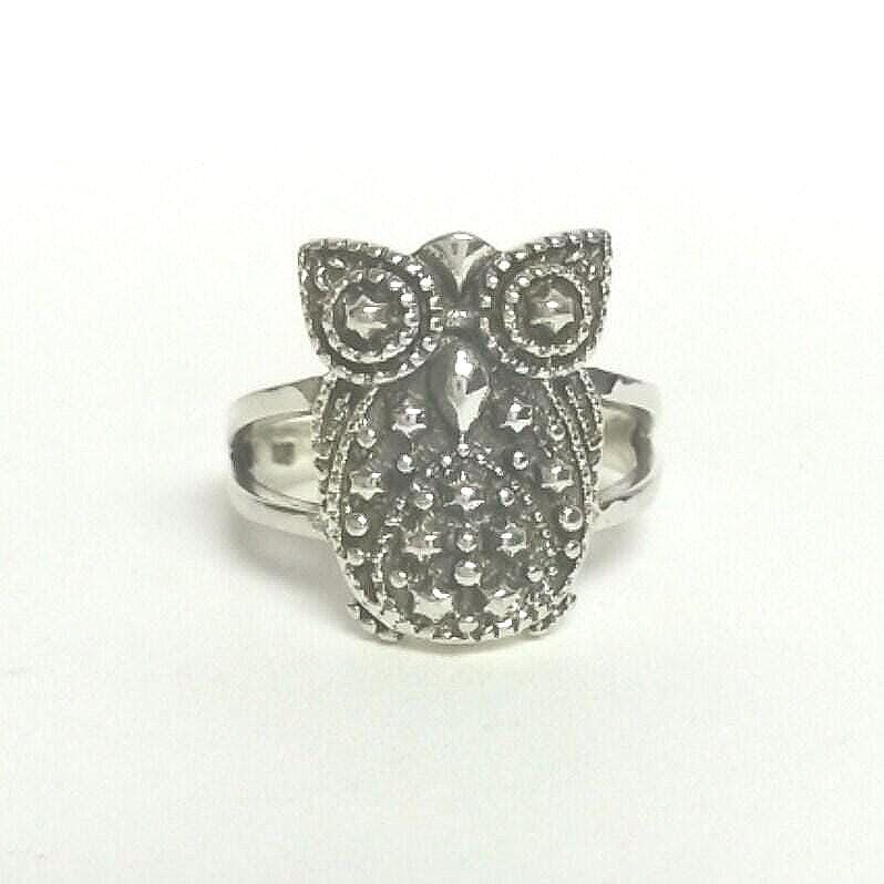 Estate 925 Sterling Silver Owl Hoot Ring Band Bead Sweetheart Teacher Hedwig R5