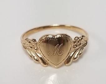 Sale Estate 14k Yellow Gold Monogram Cursive M Capital Heart Initial Midi Victorian Antique Style Ring BR01-15M