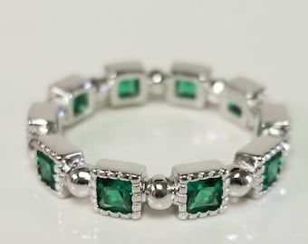 Estate Sterling Silver 925 1ct Emerald Eternity Princess CZ | Etsy
