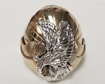 25.35 Grams Size 11 Estate Vintage Sterling 925 Silver Flying Eagle Bald Gold Tone Ring Southwestern Navajo Dad Man Mom Signed