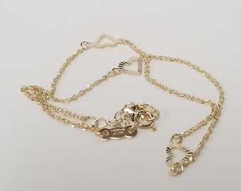 9&quot; to 10&quot; Estate 14k Yellow Gold 1mm Diamond Cut Design Heart Anklet Double Links Rope Sweetheart G31