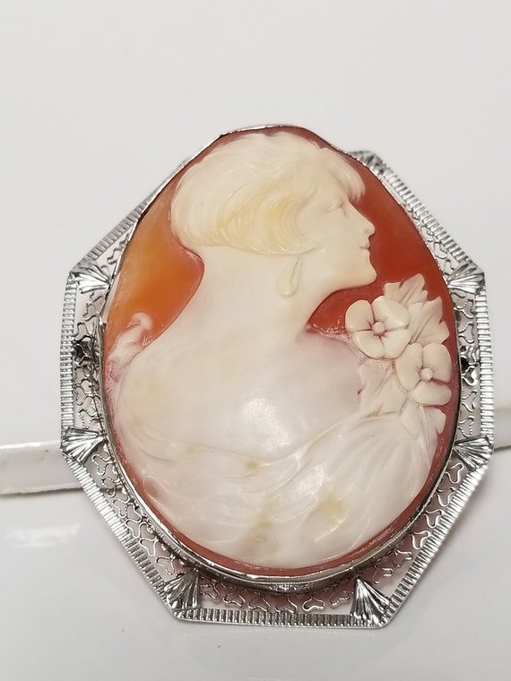 14.12 Grams Sale 2" Estate 14k White Gold Cameo F… - image 5