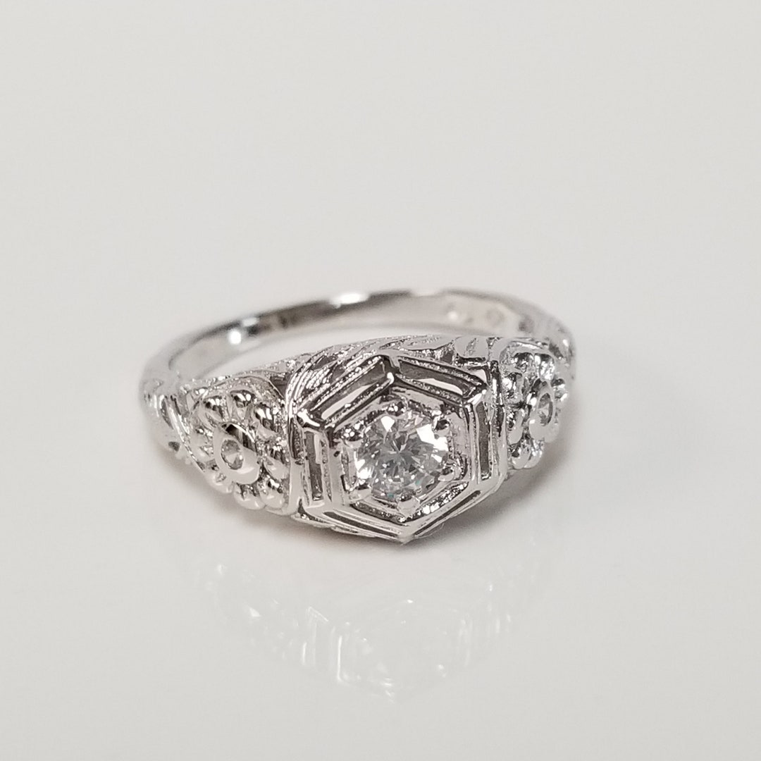 Estate Sterling Silver 925 .10ct Cz Diamond Stunning Filigree