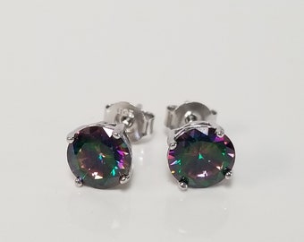 CHOICE 3mm 4mm 5mm 6mm 7mm Estate Sterling Silver 925 Natural Mystic 1ct 2ct Topaz Gemstone Earrings Studs E37-2