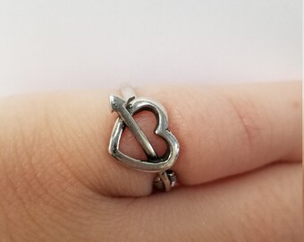 Size 4 10 Estate Sterling Silver 925 Ring Arrow Heart Cupid