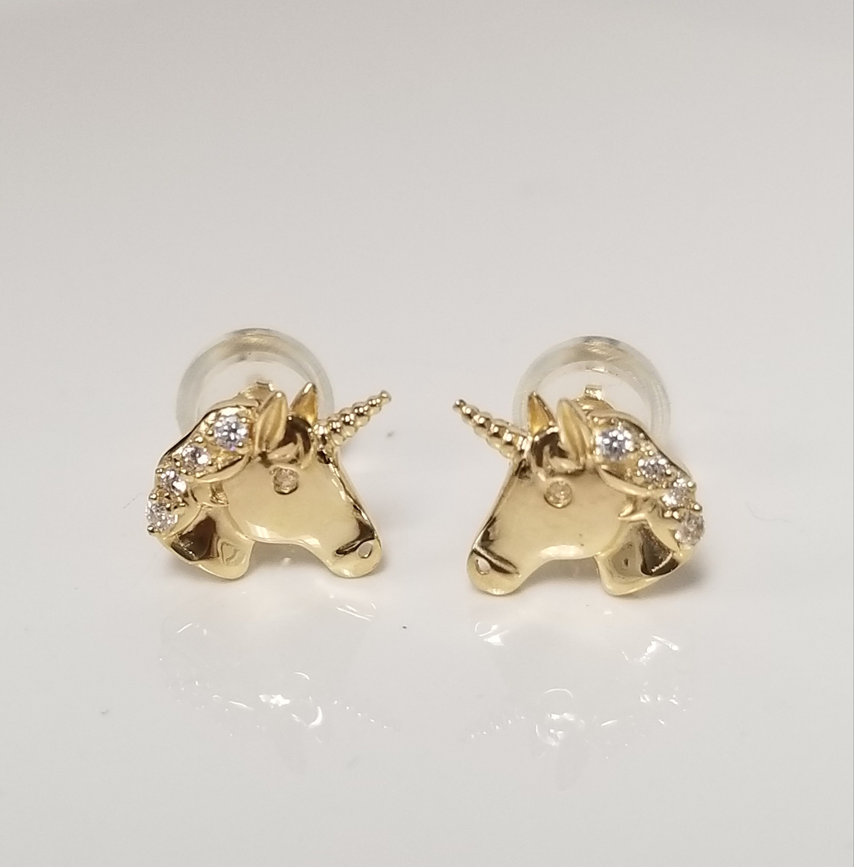 3 8 Sale 14k Yellow Gold Unicorn Star CZ Diamonds Earrings Studs Stud Anniversary Birthday Youth Backs G526 Etsy