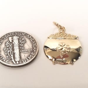 3/4 Estate 14k Gult Guld Fyrklöver Shamrock Kruka med Guld Hänge Mamma Irländsk Lycka Till Fantastisk G253-2