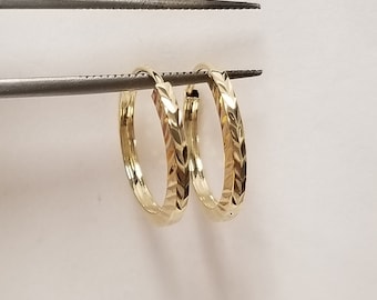 Brincos de argola sem fim, 5/8" 15 mm, novo, em ouro amarelo ou branco 14k, pequeno, com corte de diamante de 1 mm, tubo quadrado, escolha de argola G504