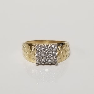 Size 0.5 Estate 10k Yellow Gold .10ct Cz Diamond Band Infant Filigree Ring Baby Baptism G24