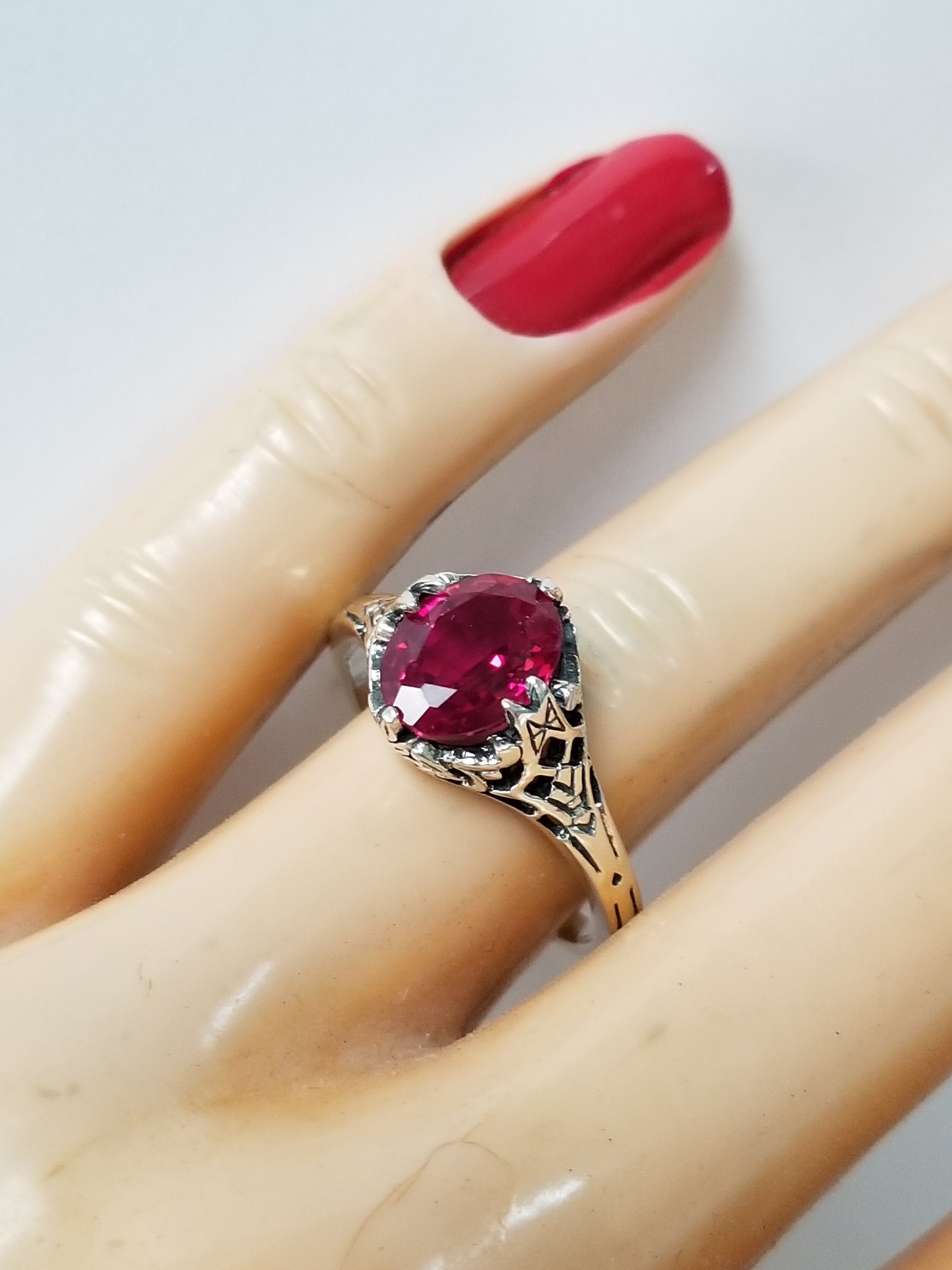 Size 5 6 7 8 or 9 Estate Silver Sterling 925 Red 1ct Ruby Filigree