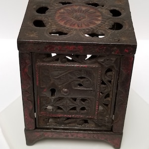 Estate J. E. Stevens 1898 Coin Bank Cast Iron Safe Filigree NO Key