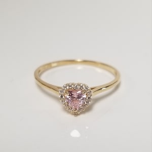 Rozmiar 7 Estate 14k żółte białe złoto serce .25ct różowy lód cyrkonia diament pierścionek obietnicy obrączka serce G366