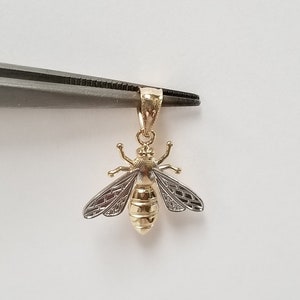 3/4" エステート 14k イエロー ホワイト ゴールド ペンダント ビー ハイブ ハニー エナメル G108
