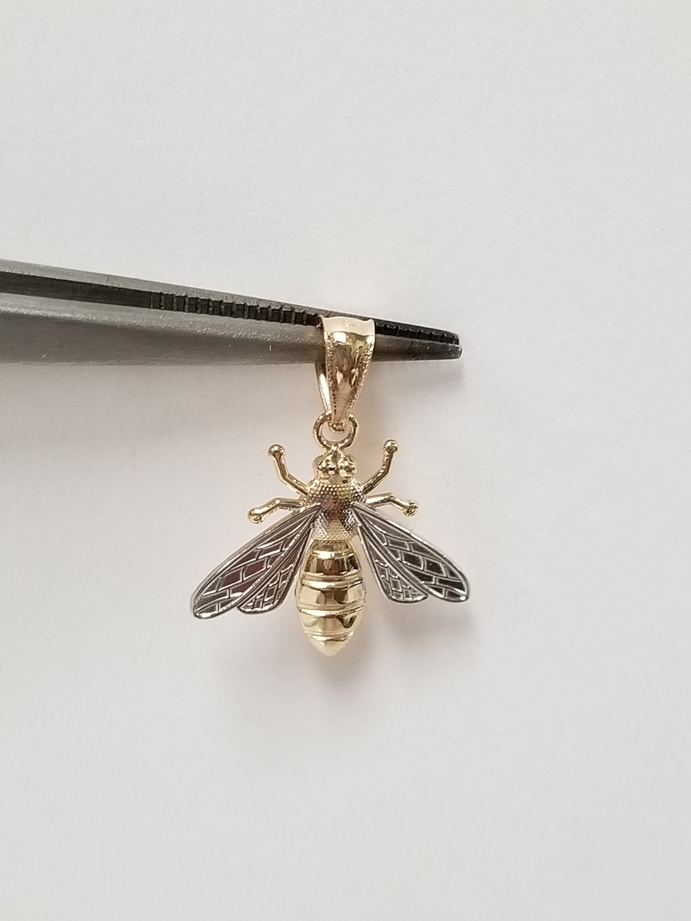 3/4" Estate 14k Yellow White Gold Pendant Bee Hive Honey Enamel G108