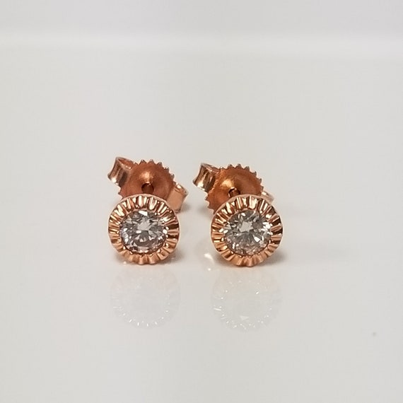 Sale SI2 G H Estate 14k Rose Gold .35ct Diamond Bezel Set Studs Earrings Stud .25ct M8