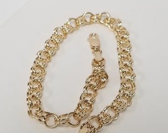 Sale 7&quot; or 8&quot; Estate 14k Yellow Gold 5mm Fancy Link Charm Bracelet Lobster Clasp G302