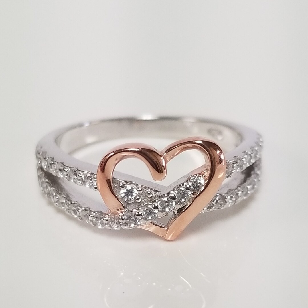 Estate Sterling Silver 925 Rose Gold Heart Modern Art Deco
