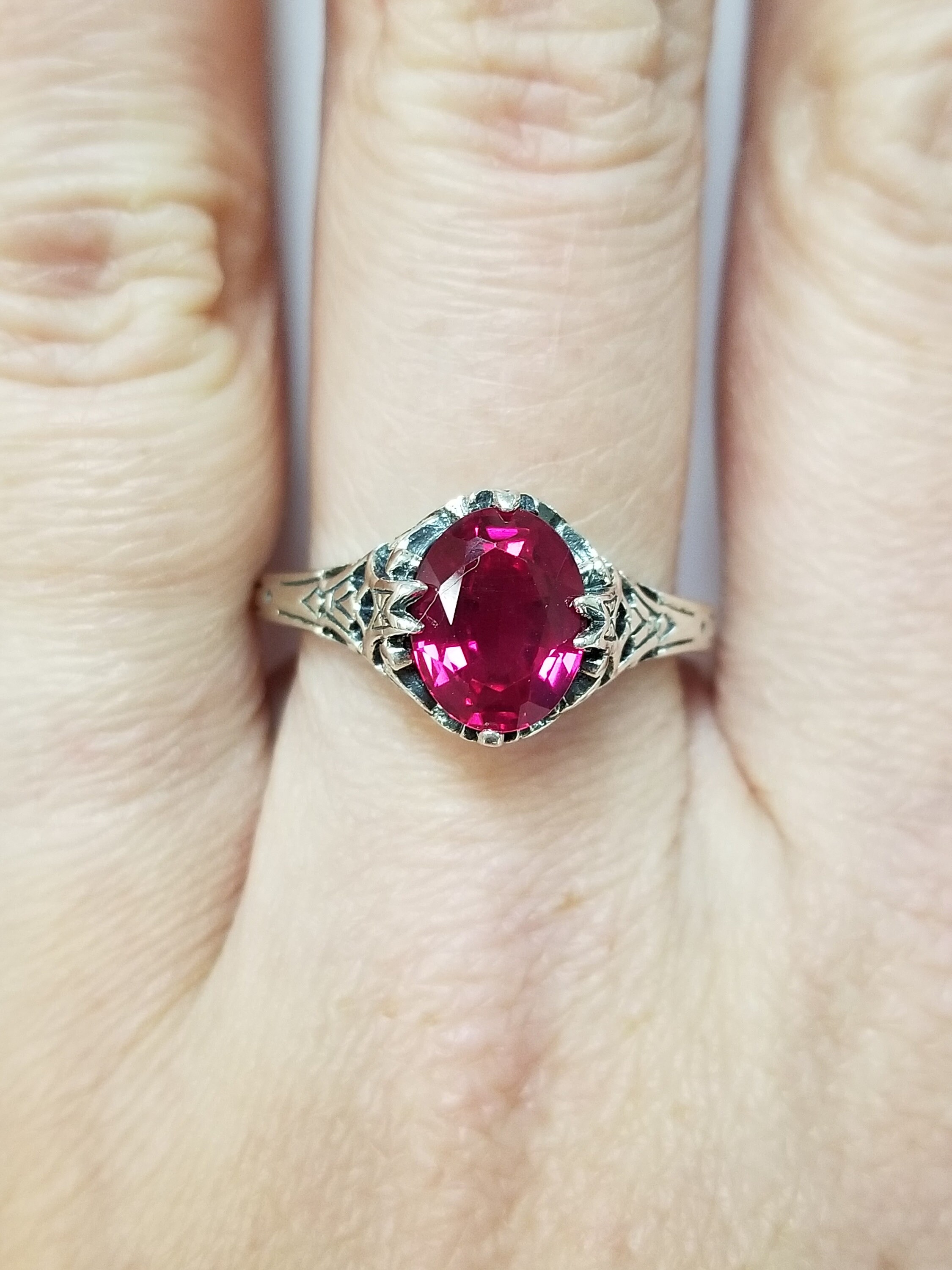 Size 5 6 7 8 or 9 Estate Silver Sterling 925 Red 1ct Ruby Filigree