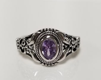 Size 5 6 7 8 9 or 10 Estate Sterling Silver 925 Created .50ct Amethyst Purple CZ Filigree Antique Victorian Style Ring R19-14