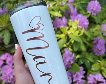 White Skinny Tumbler, With Straw and Lid, Monogram Personalized Name Tumbler