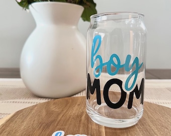 Mom Glass Cups, Boy Mom, Girl Mom, Morhers Day Gift, Mom Gift, Boy Mom Cup, Girl Mim Cup, Glass Cups with Straw and Lid