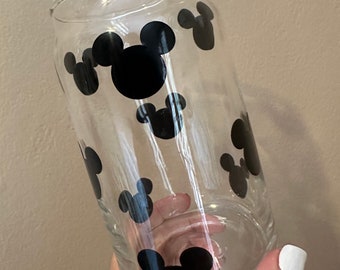 Vaso de cristal de Mickey Mouse, vaso con tapa y pajita, vaso de Mickey, vaso de Disney, regalo de Mickey Mouse