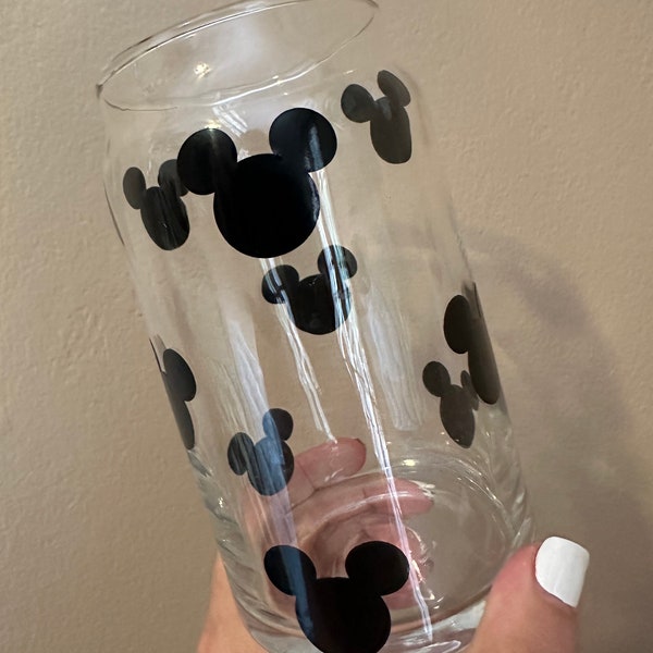 Mickey Mouse Glass Cup, Cup with Lid and Straw, Mickey Glass, Disney Cup, Mickey Mouse Gift