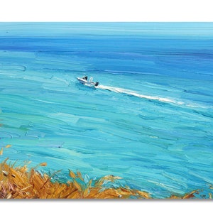 Serene Seascape Art: Hand-Painted Impasto Canvas Painting, Nautical Wall Decor