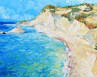 Large Seascape Oil Painting on Canvas: Impasto Coastal Art