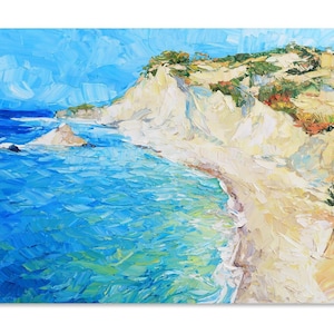 Gran paisaje marino, pintura al óleo sobre lienzo: Impasto Coastal Art