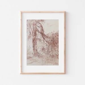 Disegno originale a pastello, opera d'arte di pini, disegno di alberi secolari, idea regalo artistica fatta a mano, aminovart