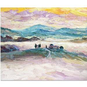 Tuscany Landscape Oil Painting: Val d&#39;Orcia Foggy Hills Impressionist Art