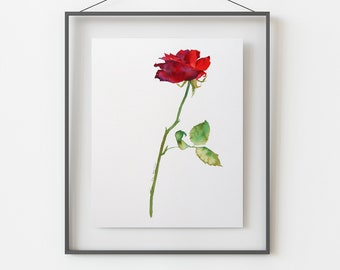 Original Watercolor Painting, Red Rose Art, Cotton paper, Gift idea