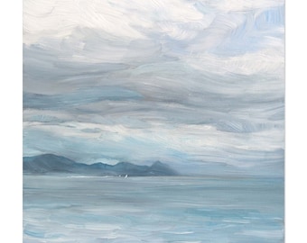 Impressionist Seascape Oil Painting: Handmade Cloudy Sky Wall Art