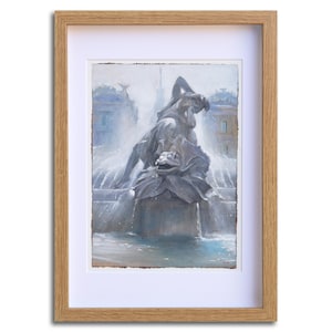 Dipinto a olio originale di Roma, piccola opera d'arte incorniciata, decorazione da parete, idea regalo, Fontana delle Naiadi.