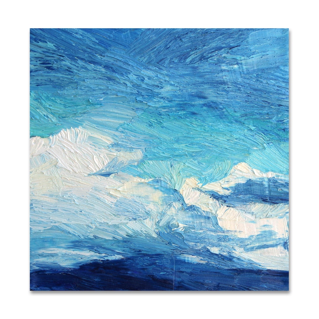 Blue Sky Impasto Oil Painting: Textured Cloudscape Art, Square