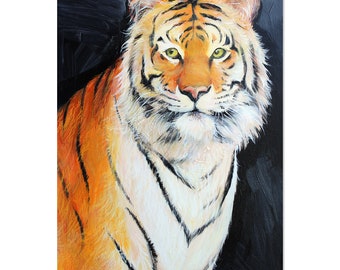 Peinture acrylique Tigre sauvage sur panneau de bois, tableaux tigre, art animaux sauvages, idée cadeau, aminovart.