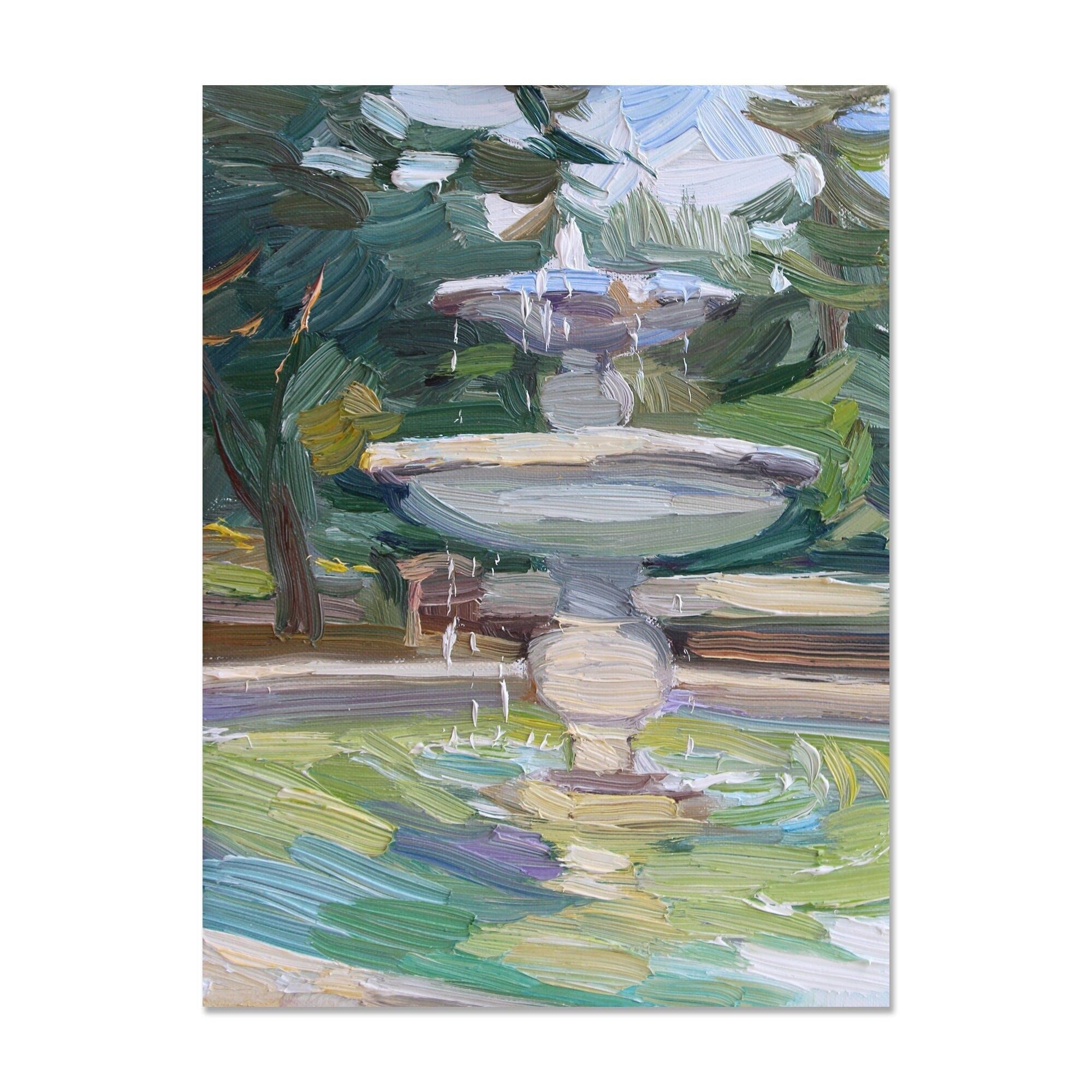 噴水の油絵：質感のある公園の風景画 - Etsy 日本
