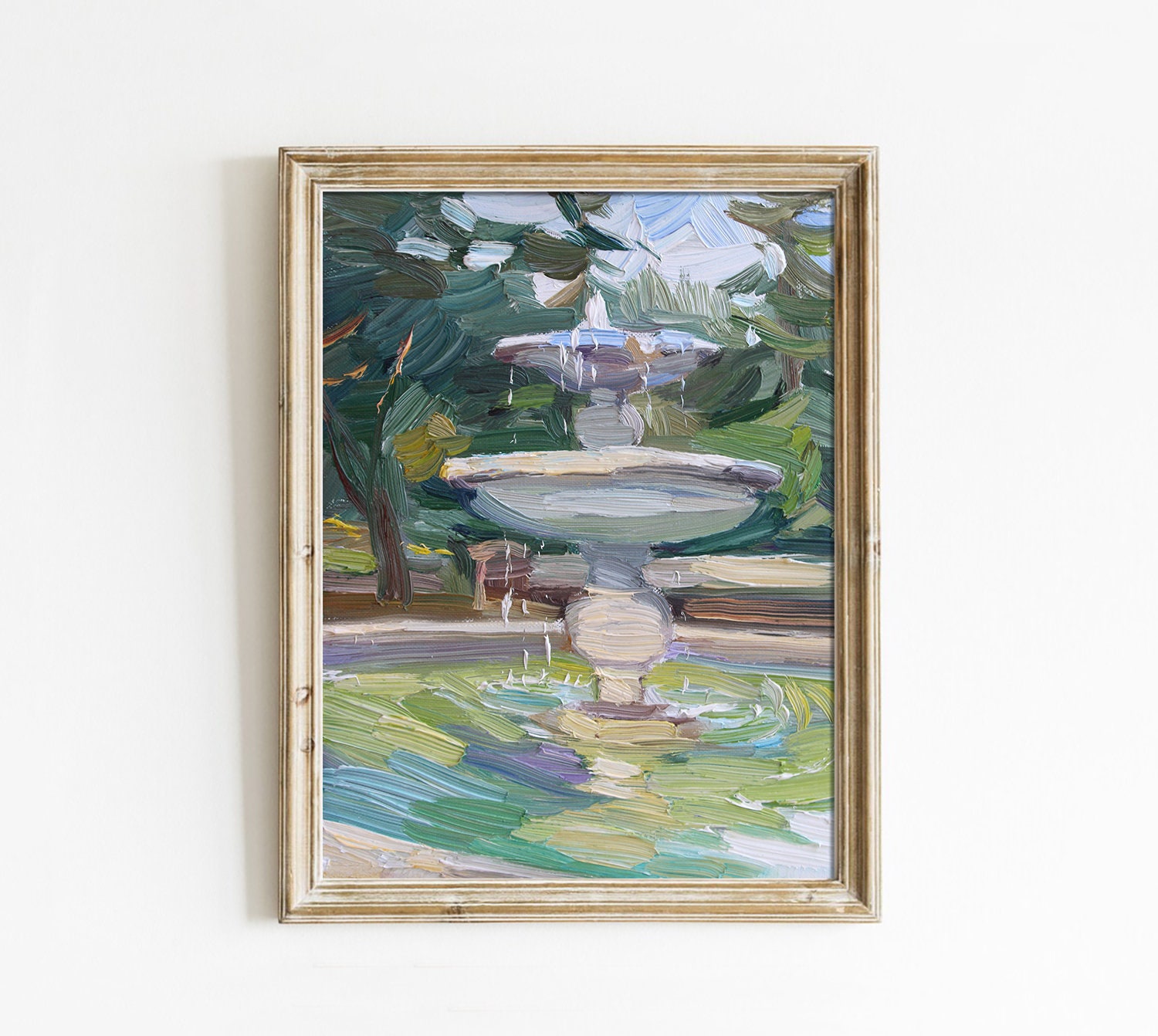 噴水の油絵：質感のある公園の風景画 - Etsy 日本