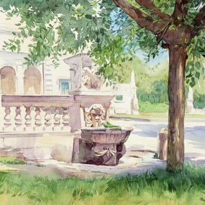 Villa Borghese Fountain Watercolor – Original Rome Artwork, Italian Architecture Wall Decor