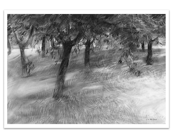 雨の風景 木炭画 霧の中の木々 木炭画 風景画 オリジナル作品 - Etsy 日本