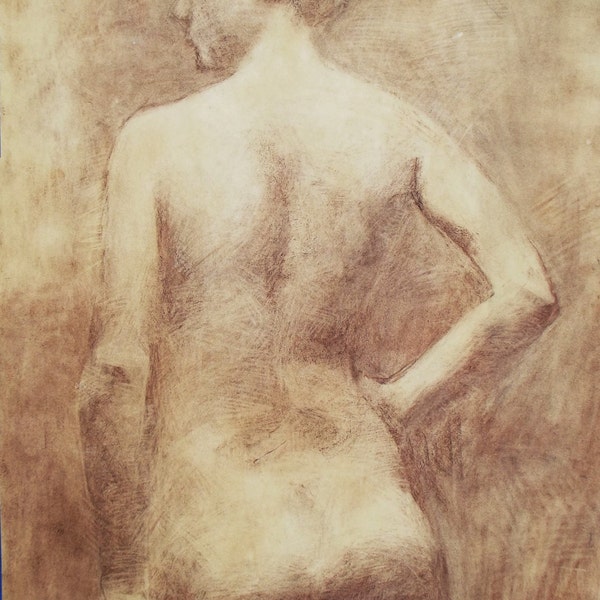 Art Drawing  - Contemporary  artistic drawing , Female Nude , charcoal drawing , Art Collection, sanguine drawing