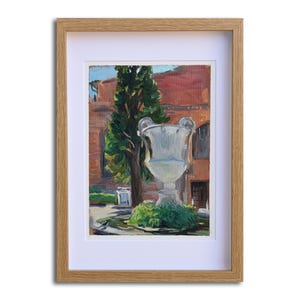 Dipinto a olio originale di Roma, piccola opera d'arte incorniciata, decorazione da parete, idea regalo, Terme di Diocleziano.