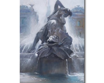 Fountain of the Naiads Oil Painting: Framed Original Rome Art